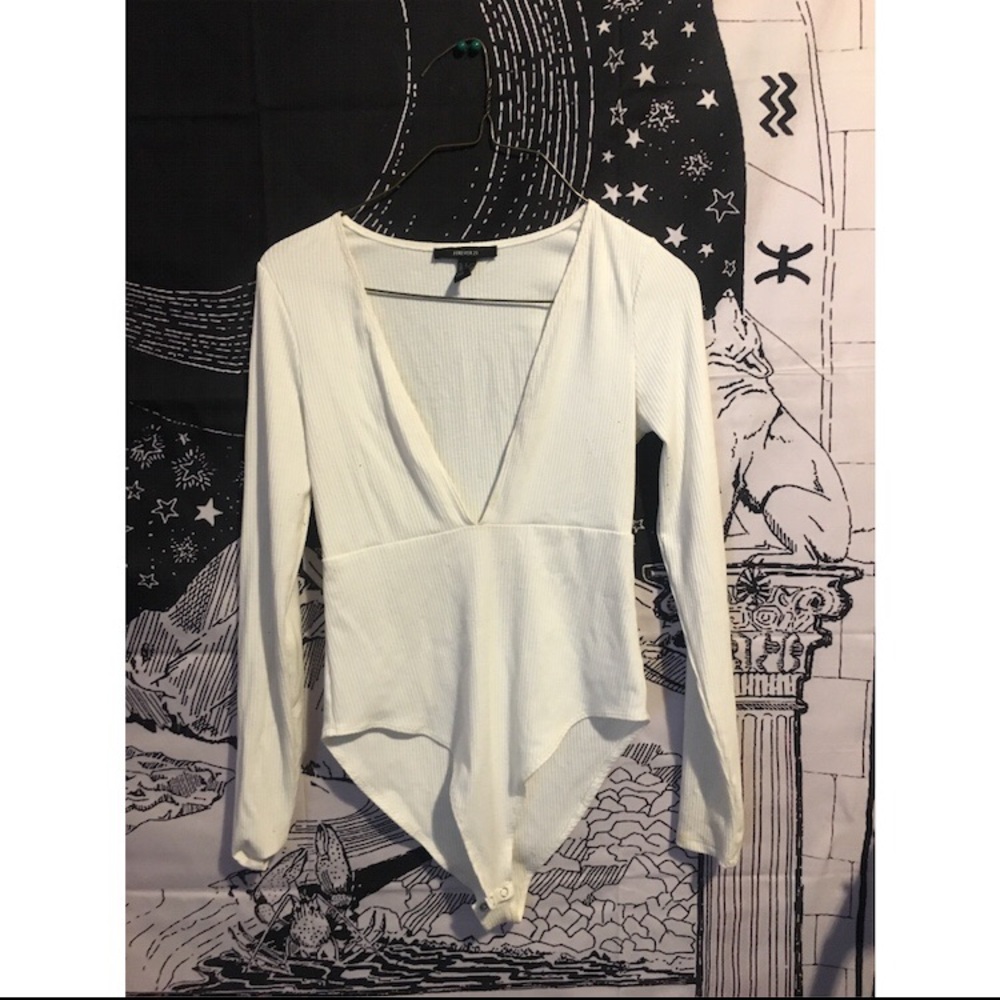 White deep v body suit